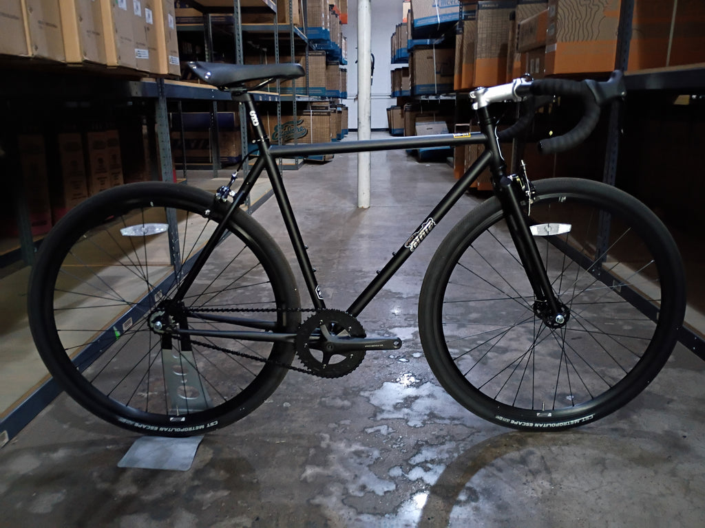 #1637 – 4130 Fixed-Gear / Single Speed | Matte Black / Mirror / Drop Bars (Size 55cm, Like-New)